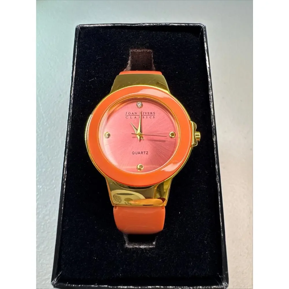 joan rivers classics j14120 coral orange cuff watch quartz original box